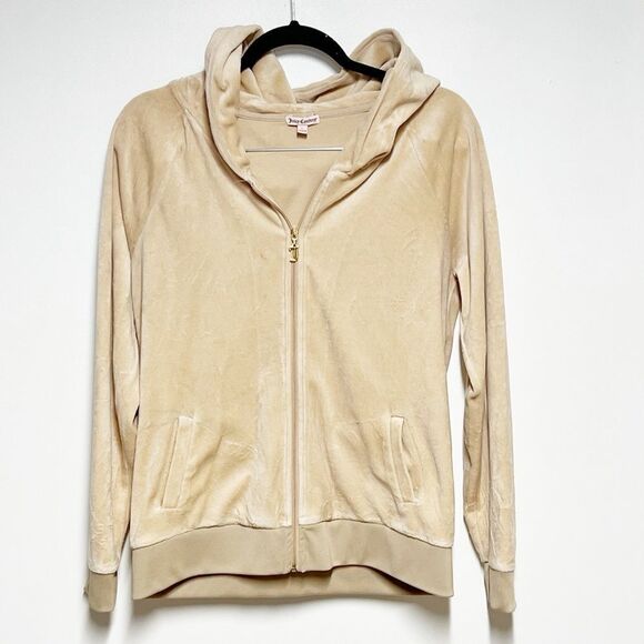 Y2K McBling Juicy Couture Tan Terry Cloth Zip Track Jacket Large - Picture 2 of 5